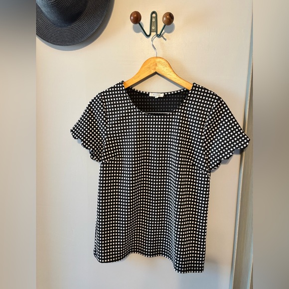 Pleione Tops - Anthropologie Pleione Gingham Black and White Checkered Women Top Scalloped